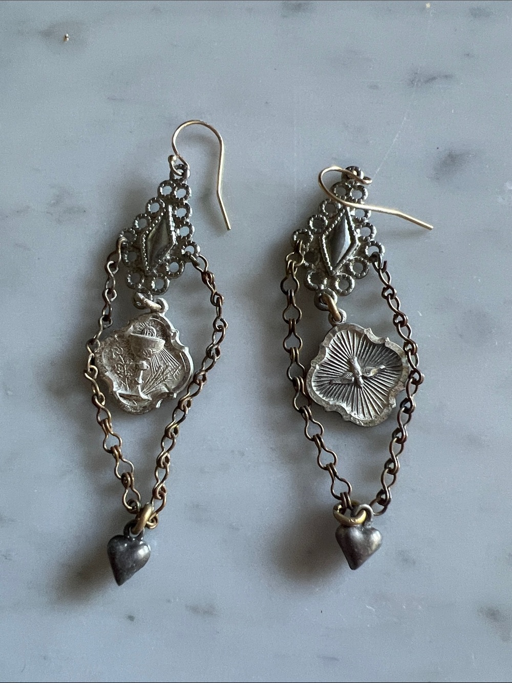 Sterling-Tone Vintage-Inspired Heart Drop Dangle Earrings - Silver